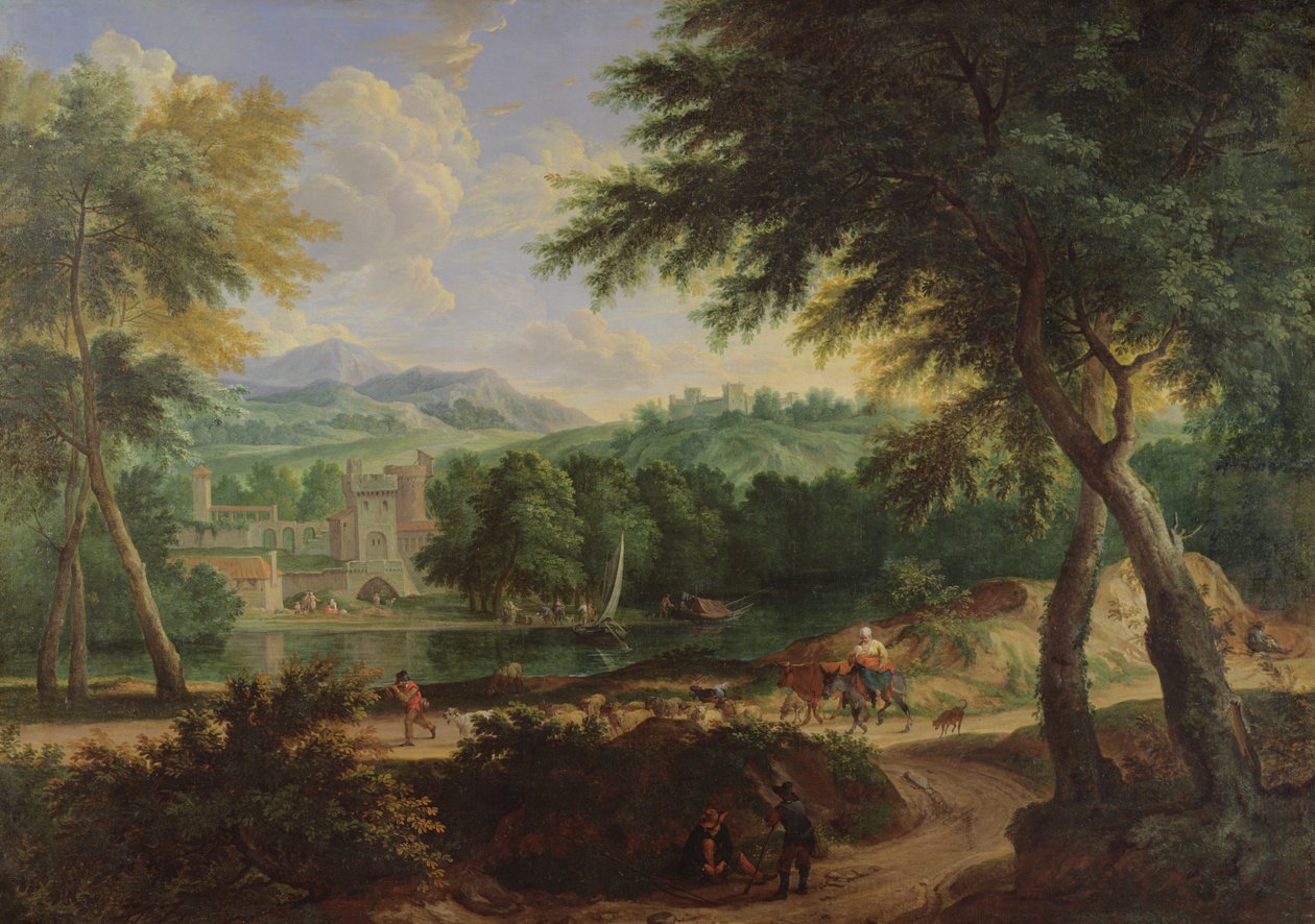 Landskap med en saueflokk av Cornelis Huysmans