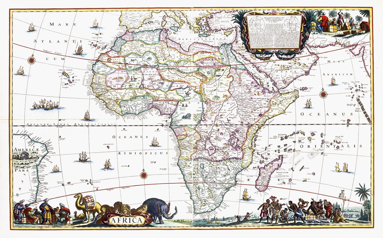Kart over Afrika, ca. 1696 (håndfarget gravering) av Cornelis III Danckerts