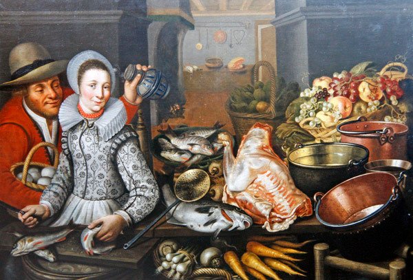 Kjøkken stilleben med to figurer (olje på lerret) av Cornelis Jacobsz Delff
