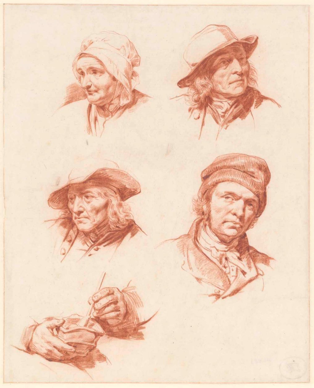 Et studieark med hoder av Cornelis Kruseman