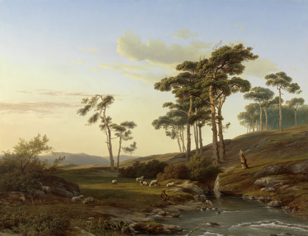 Kveldsstemning med gjeter av Cornelis Lieste (signed by artist)