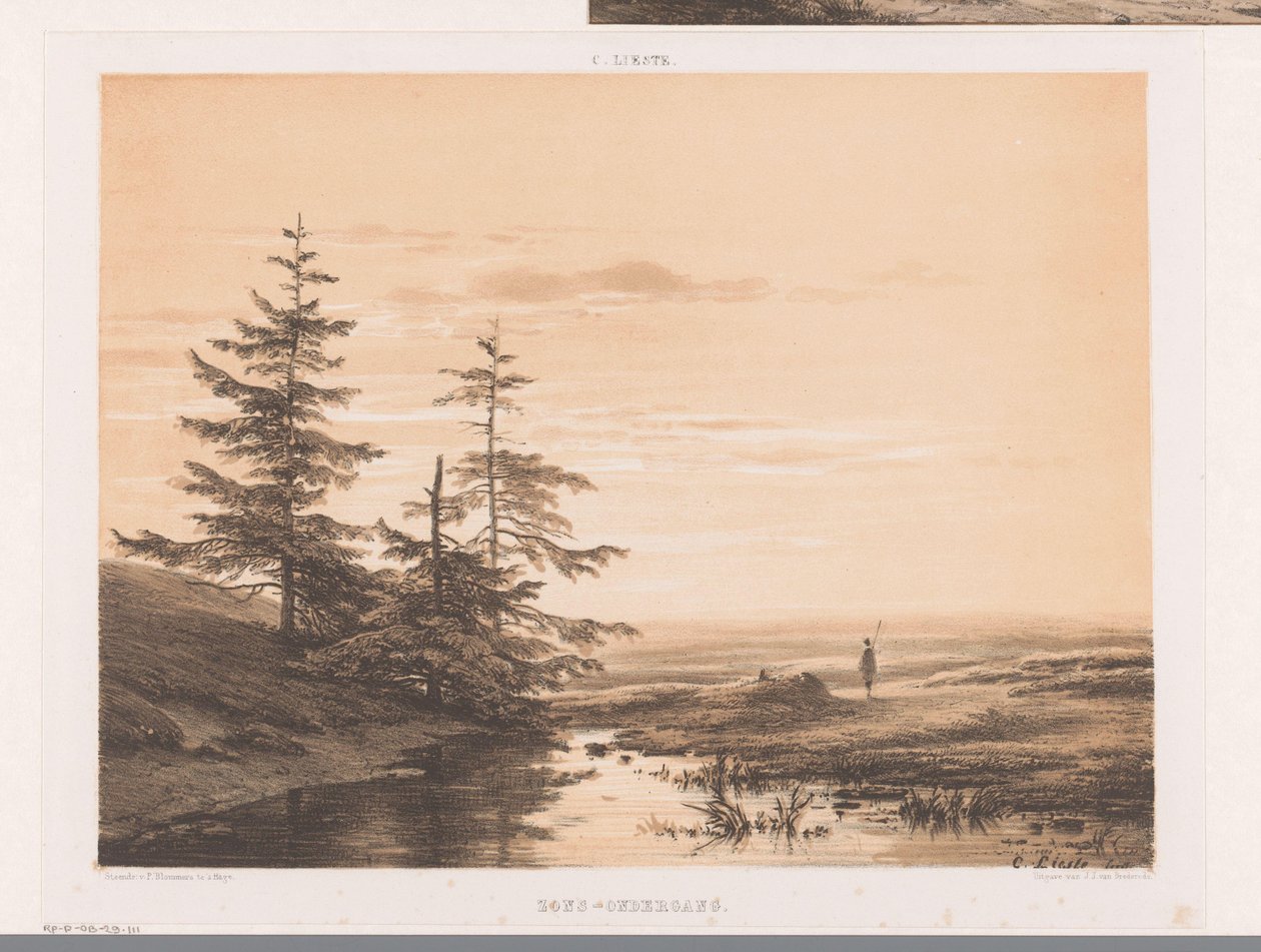 Landskap med solnedgang Solnedgang (tittel på objekt) av Cornelis Lieste