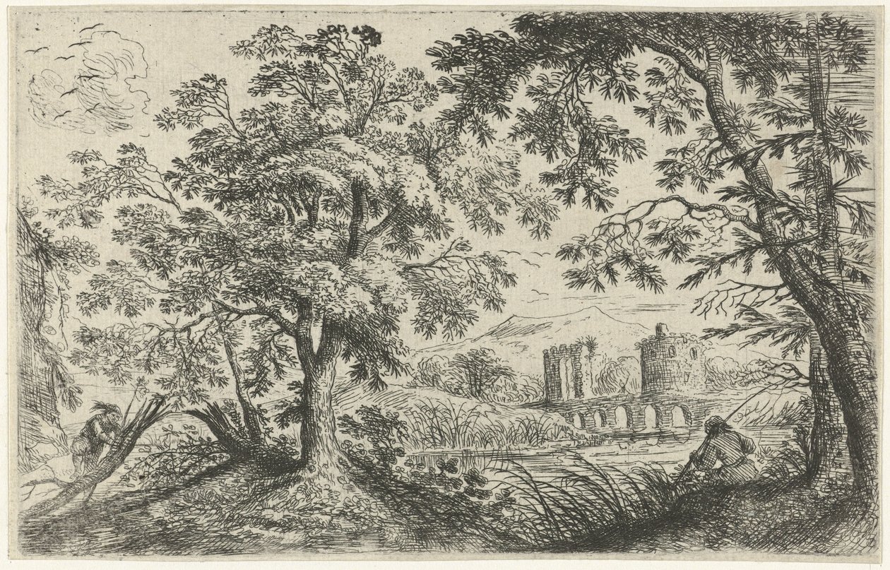 Landskap med en fisker av Cornelis Matthieu