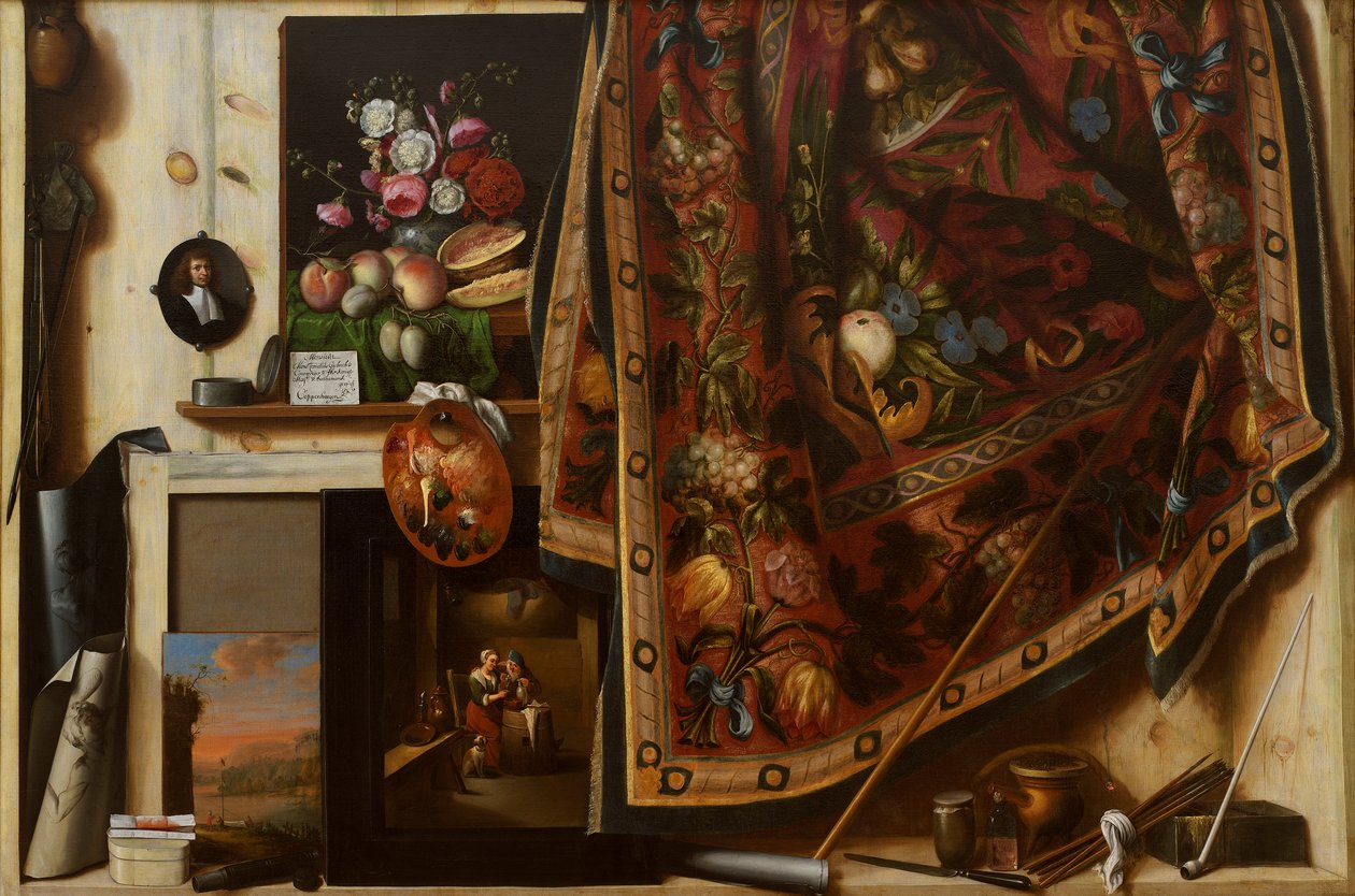 Trompe l'oeil. Et skap i kunstnerens studio av Cornelis Norbertus Gysbrechts