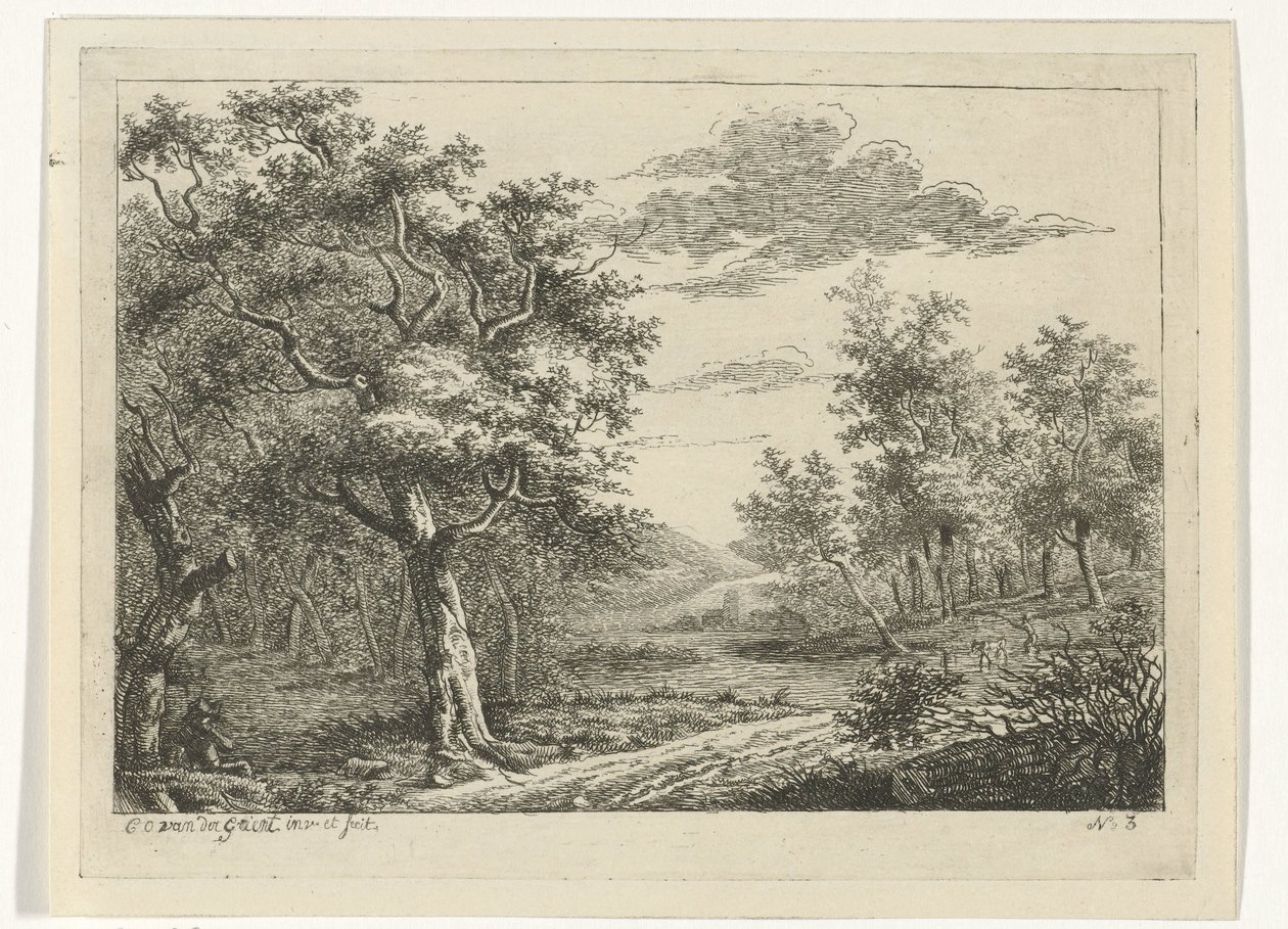Landskap med figurer og storfe Landskap med storfe (serietittel) av Cornelis Ouboter van der Griendt