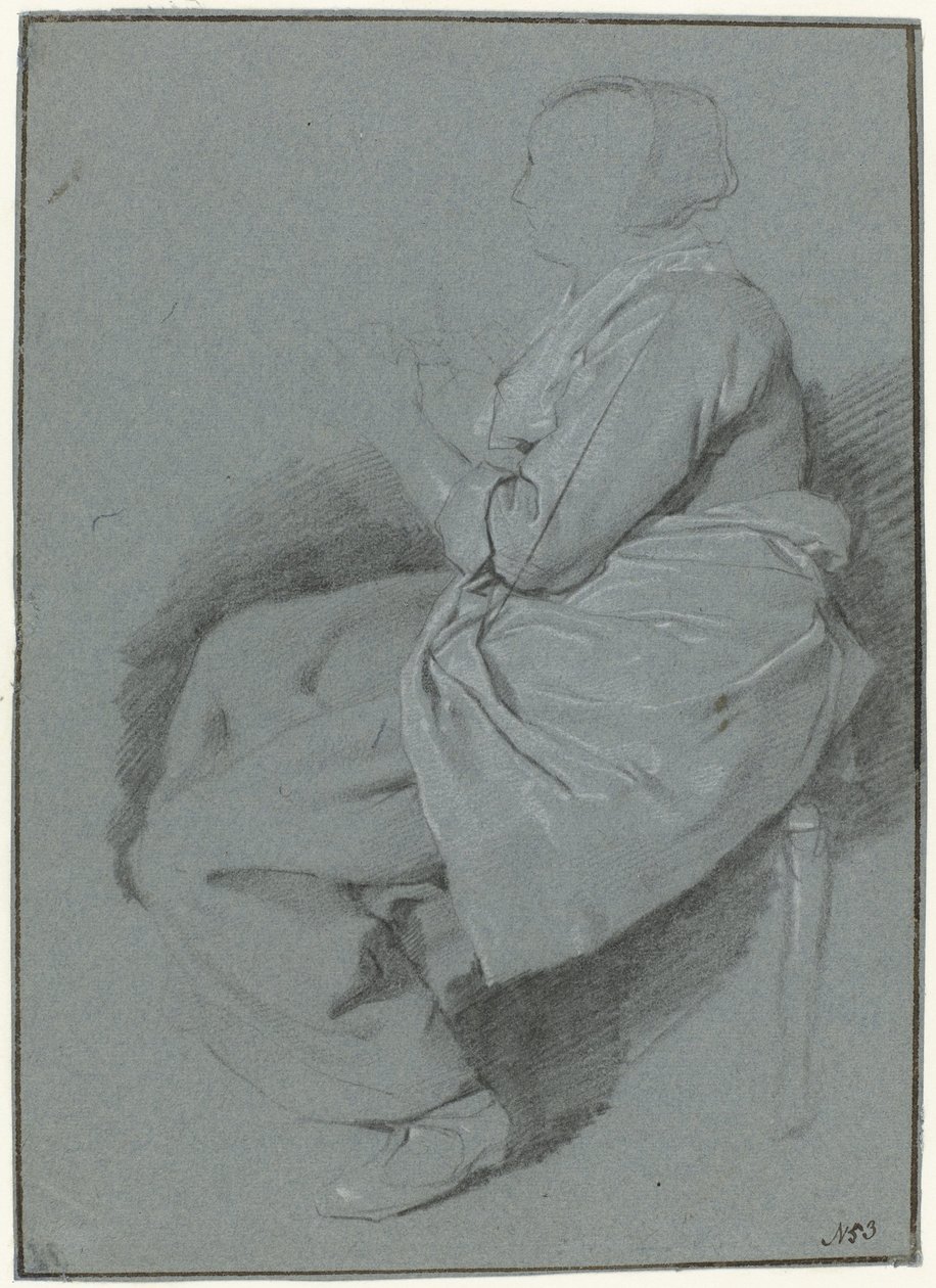 Sittende kvinne, i profil til venstre, iført forkle av Cornelis Pietersz. Bega