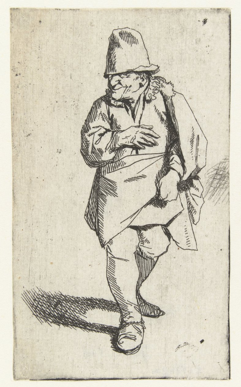 Stående mann med topplue eller caps, høyre hånd foran brystet av Cornelis Pietersz. Bega
