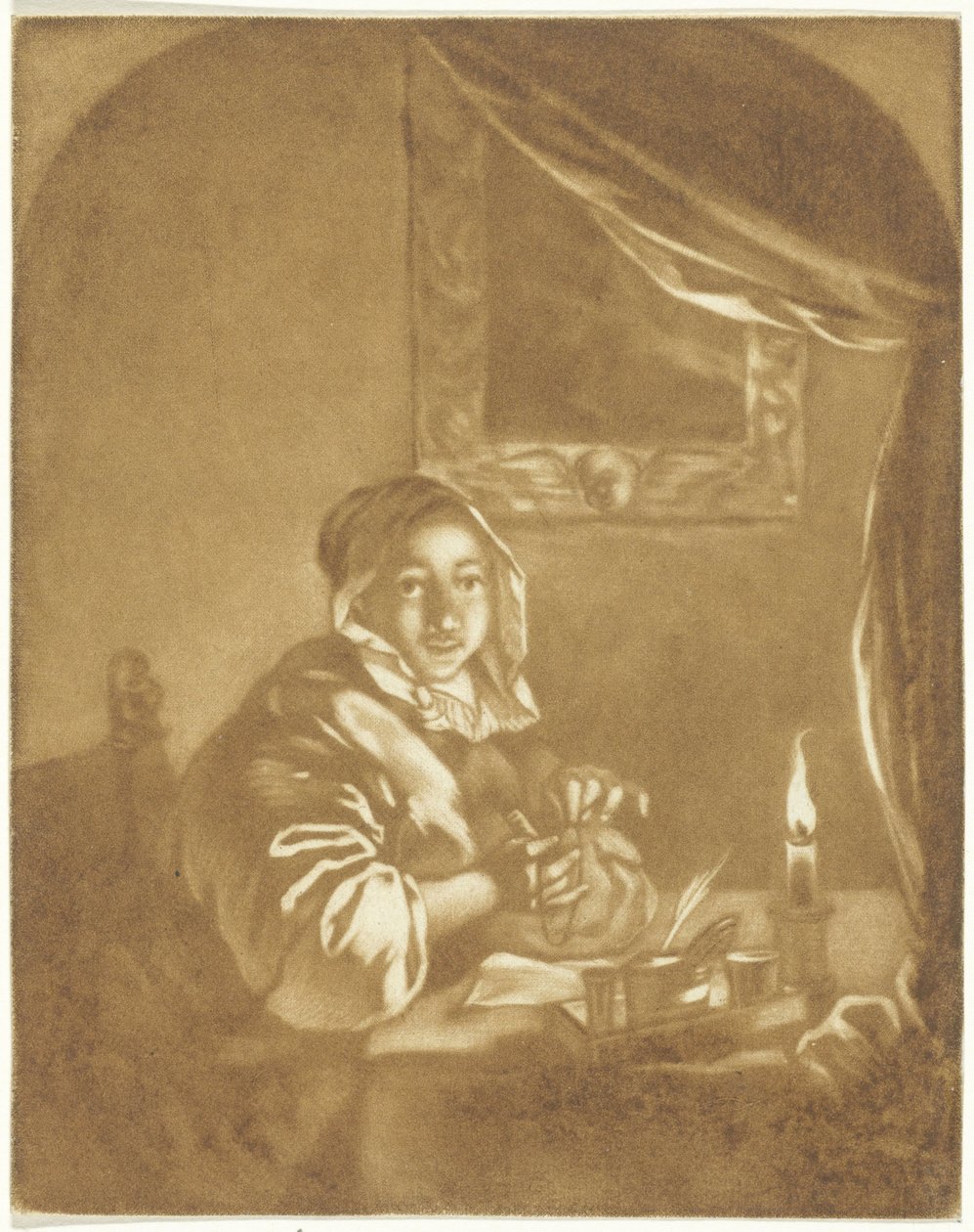 Dame ved levende lys av Cornelis Ploos van Amstel (signed by artist)