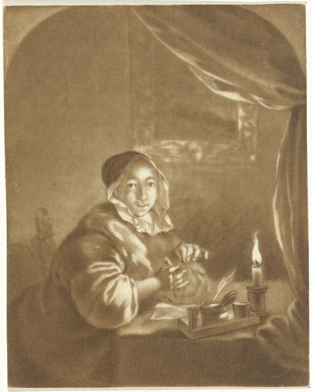 Dame ved levende lys av Cornelis Ploos van Amstel (signed by artist)
