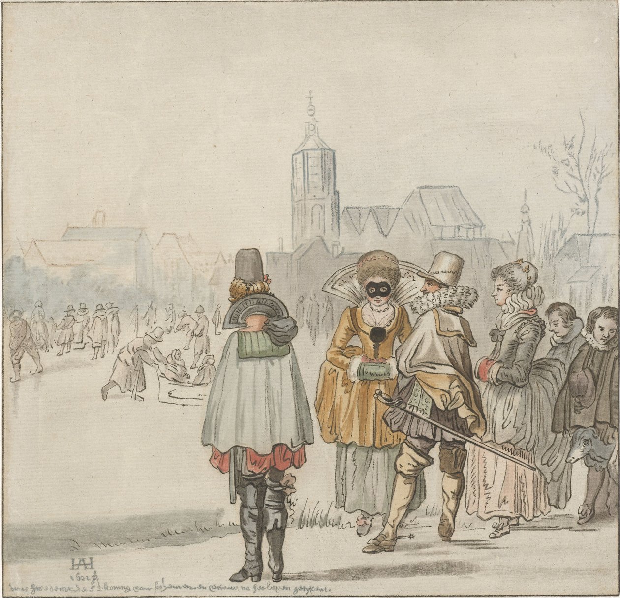 Elegant selskap på isen av Cornelis Ploos van Amstel (signed by artist)