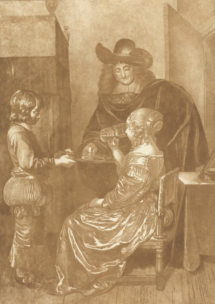 Herre og dame med page av Cornelis Ploos van Amstel (signed by artist)