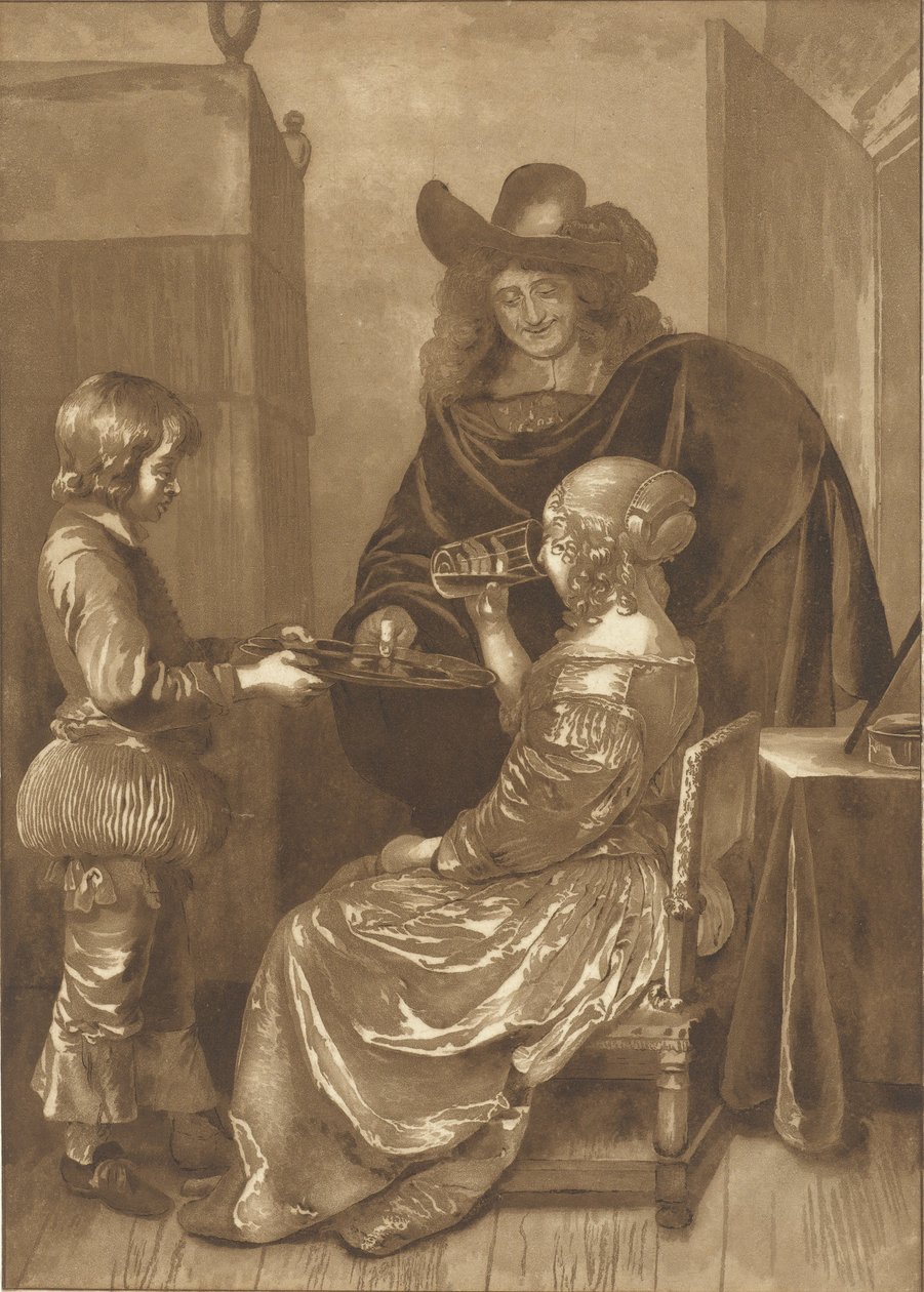 Herre og dame med side av Cornelis Ploos van Amstel (signed by artist)