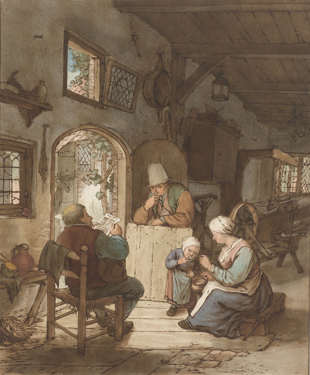 Avisleser i interiør av Cornelis Ploos van Amstel (signed by artist)