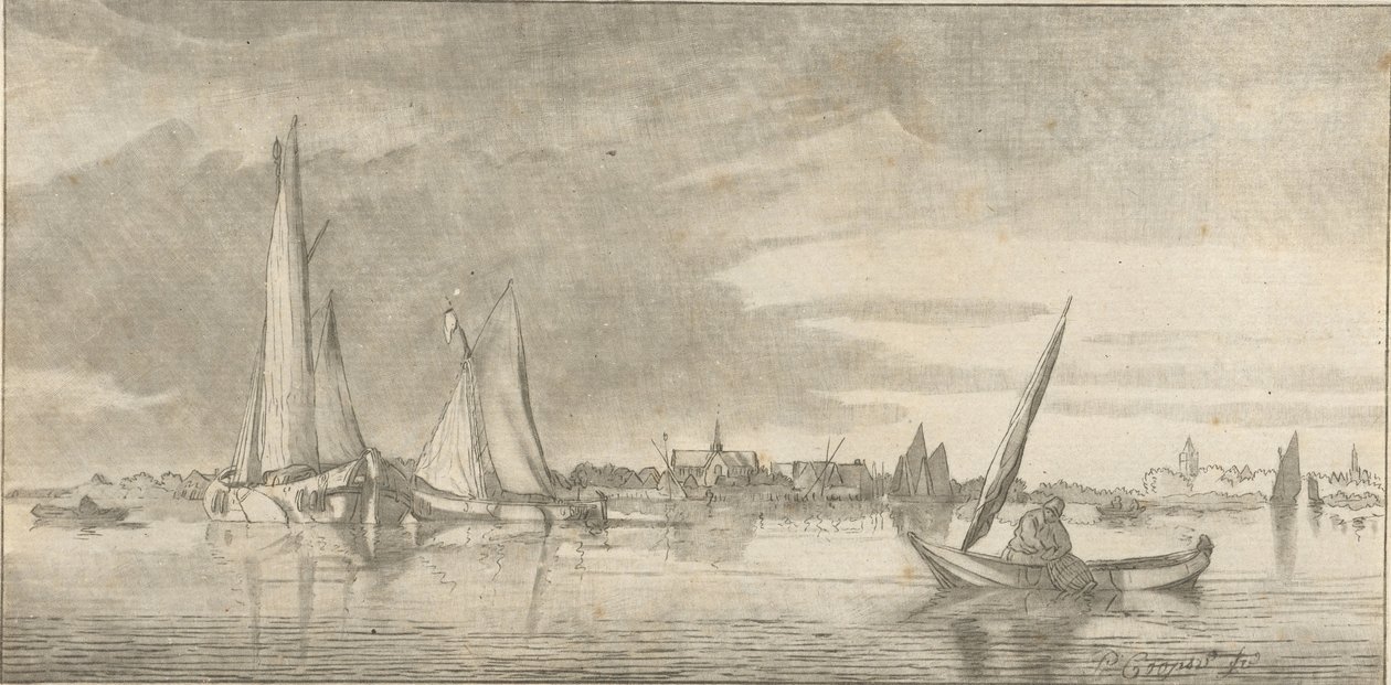 elveutsikt av Cornelis Ploos van Amstel (signed by artist)