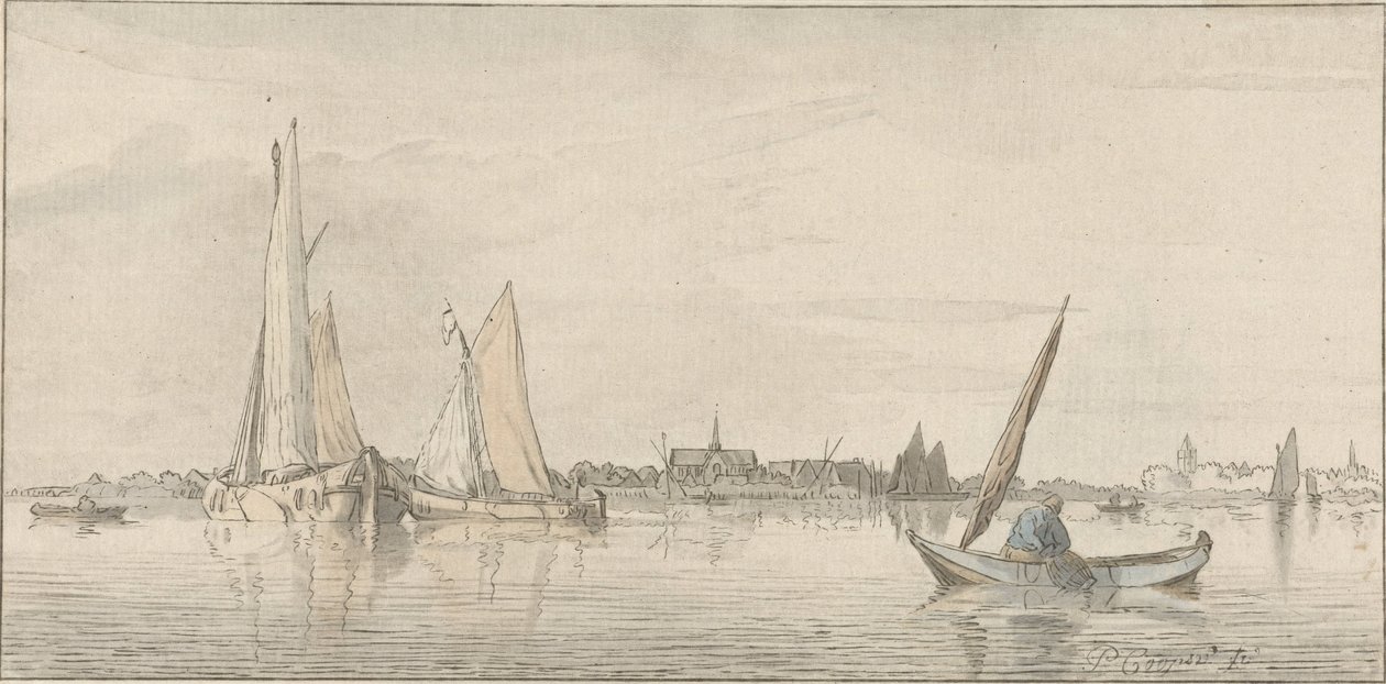 elveutsikt av Cornelis Ploos van Amstel (signed by artist)