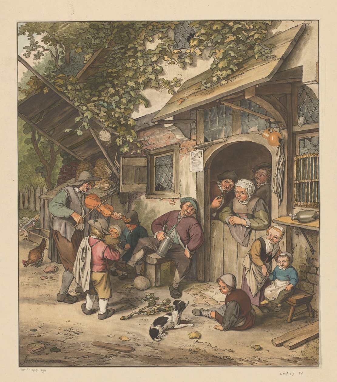 Spelemann foran et vertshus av Cornelis Ploos van Amstel (signed by artist)