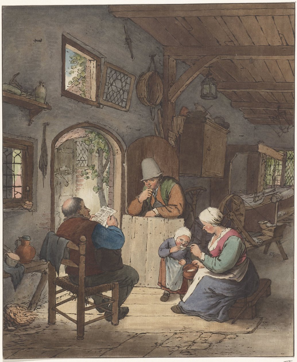 Avisleser i interiør av Cornelis Ploos van Amstel