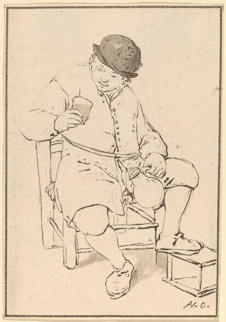 Sittende bonde med kanne, ca. 1763. av Cornelis Ploos van Amstel