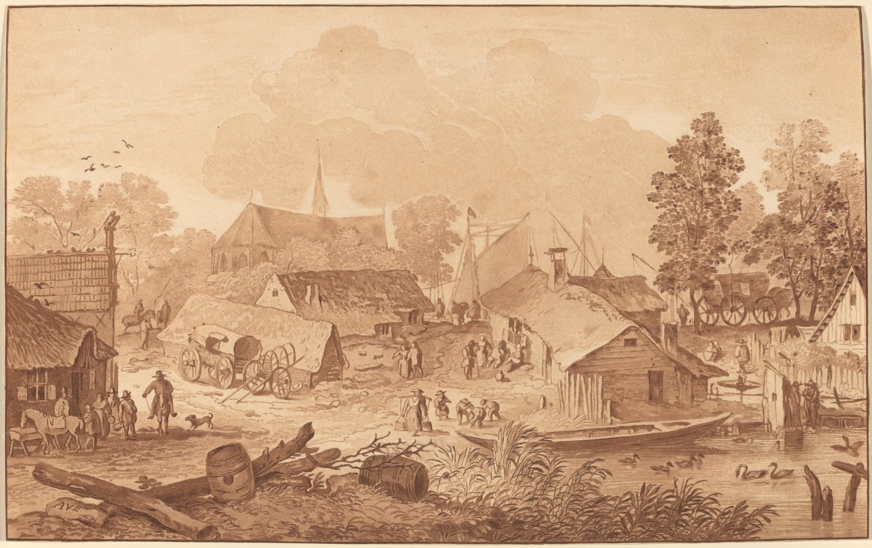 Landsby med tjern av Cornelis Ploos van Amstel