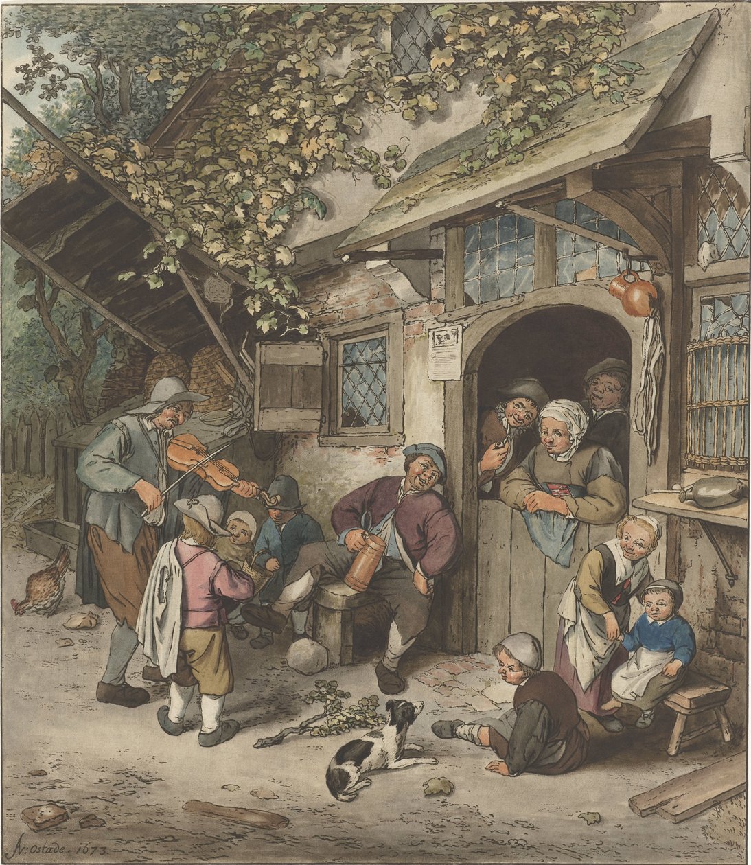 Spelemann foran et vertshus av Cornelis Ploos van Amstel