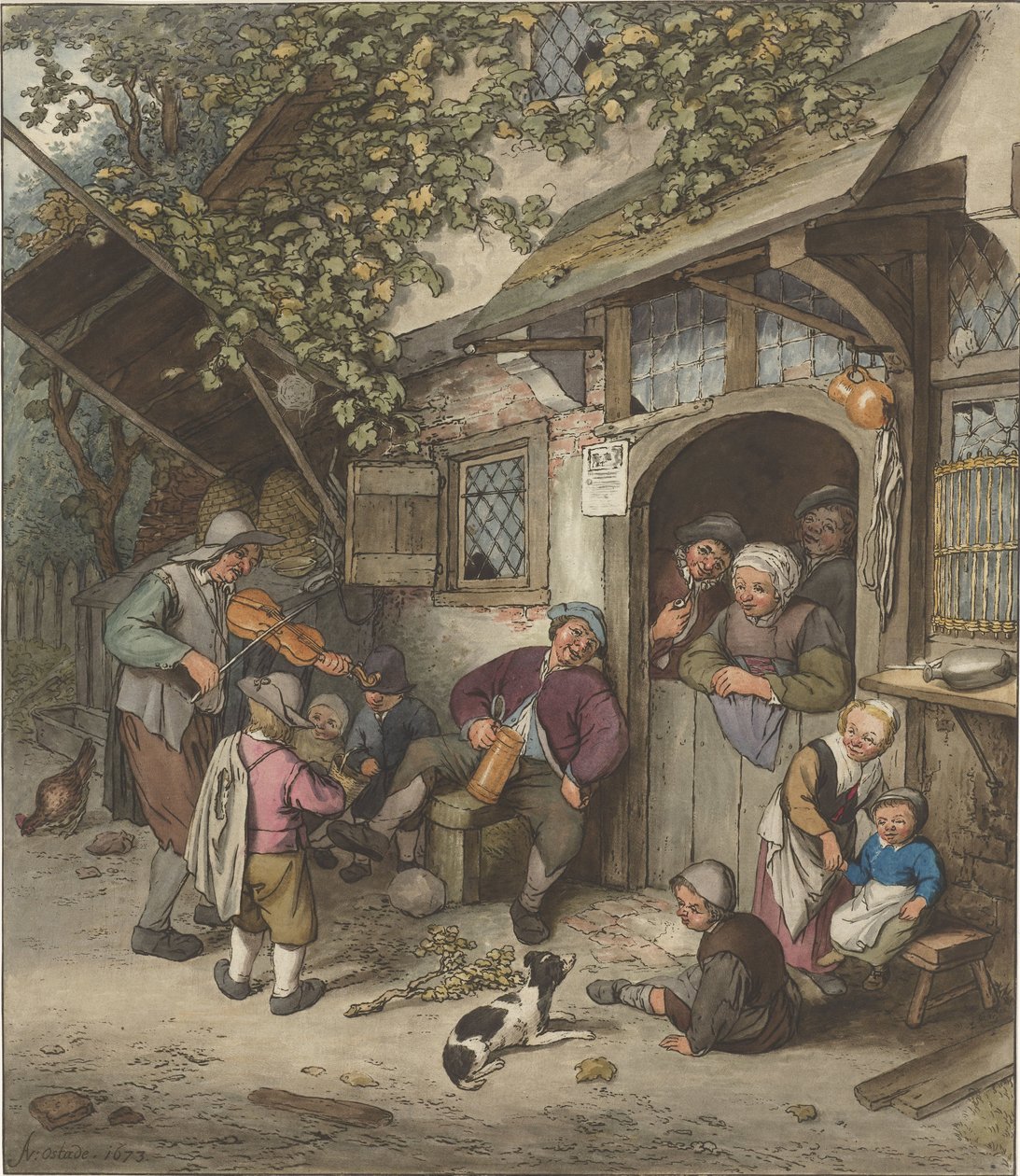 Spelemann foran et vertshus av Cornelis Ploos van Amstel