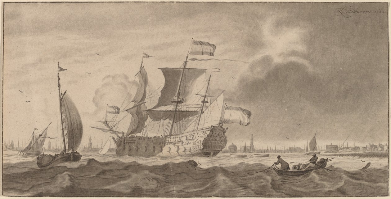 Krigsfartøy i Y, 1768 av Cornelis Ploos van Amstel