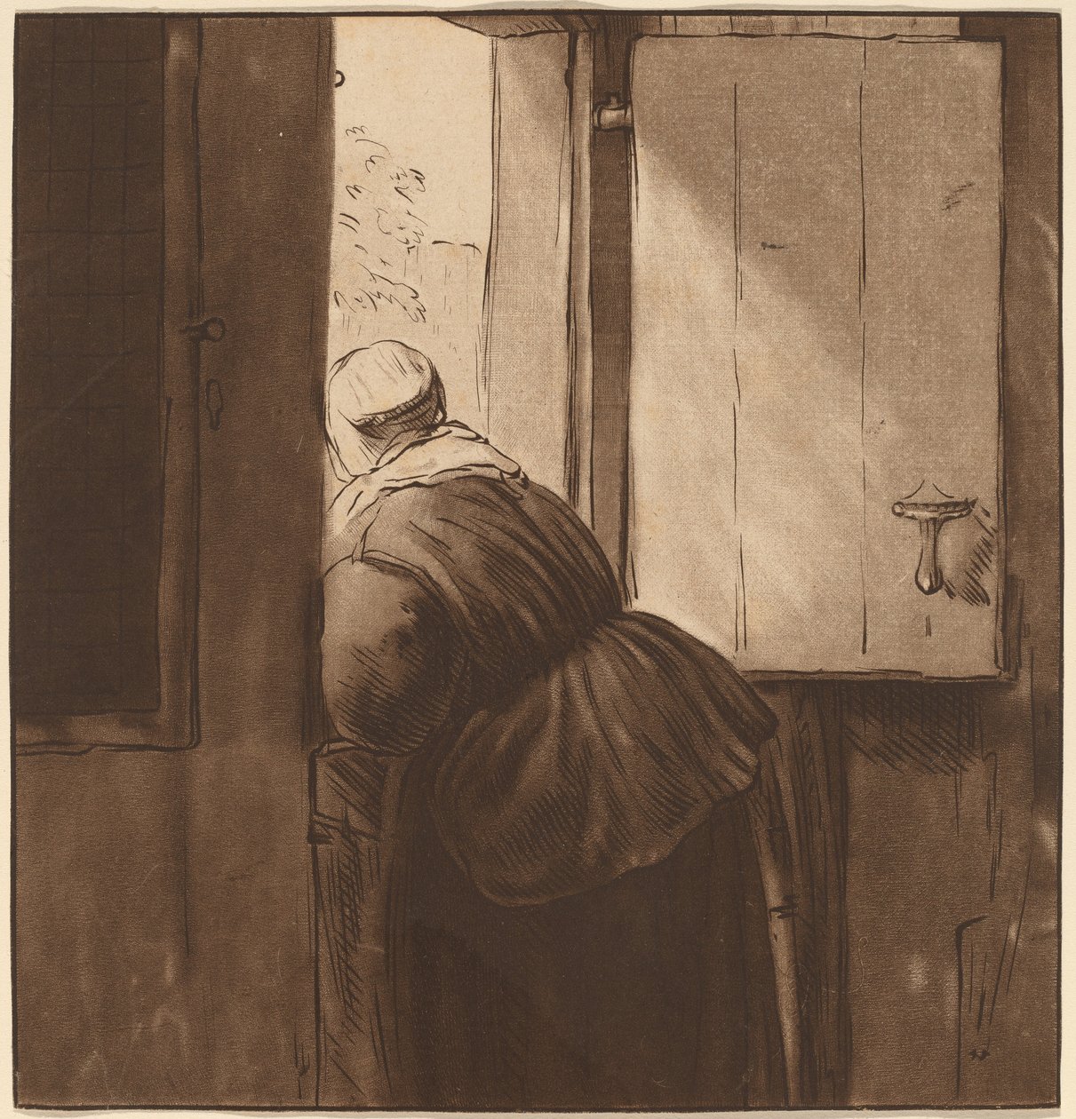 Woman Leaning over a Lower Door, 1761, publisert 1765. av Cornelis Ploos van Amstel