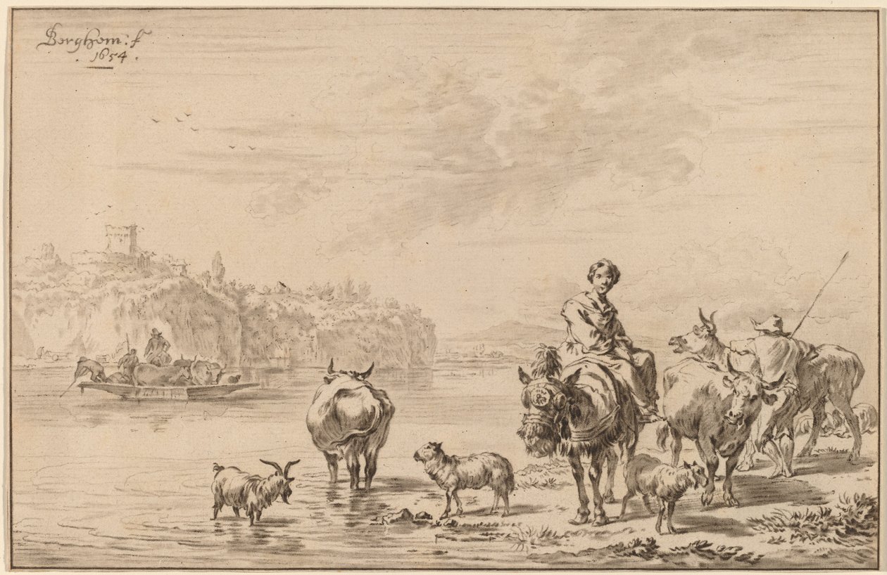 Kvinne sitter på et muldyr av Cornelis Ploos van Amstel