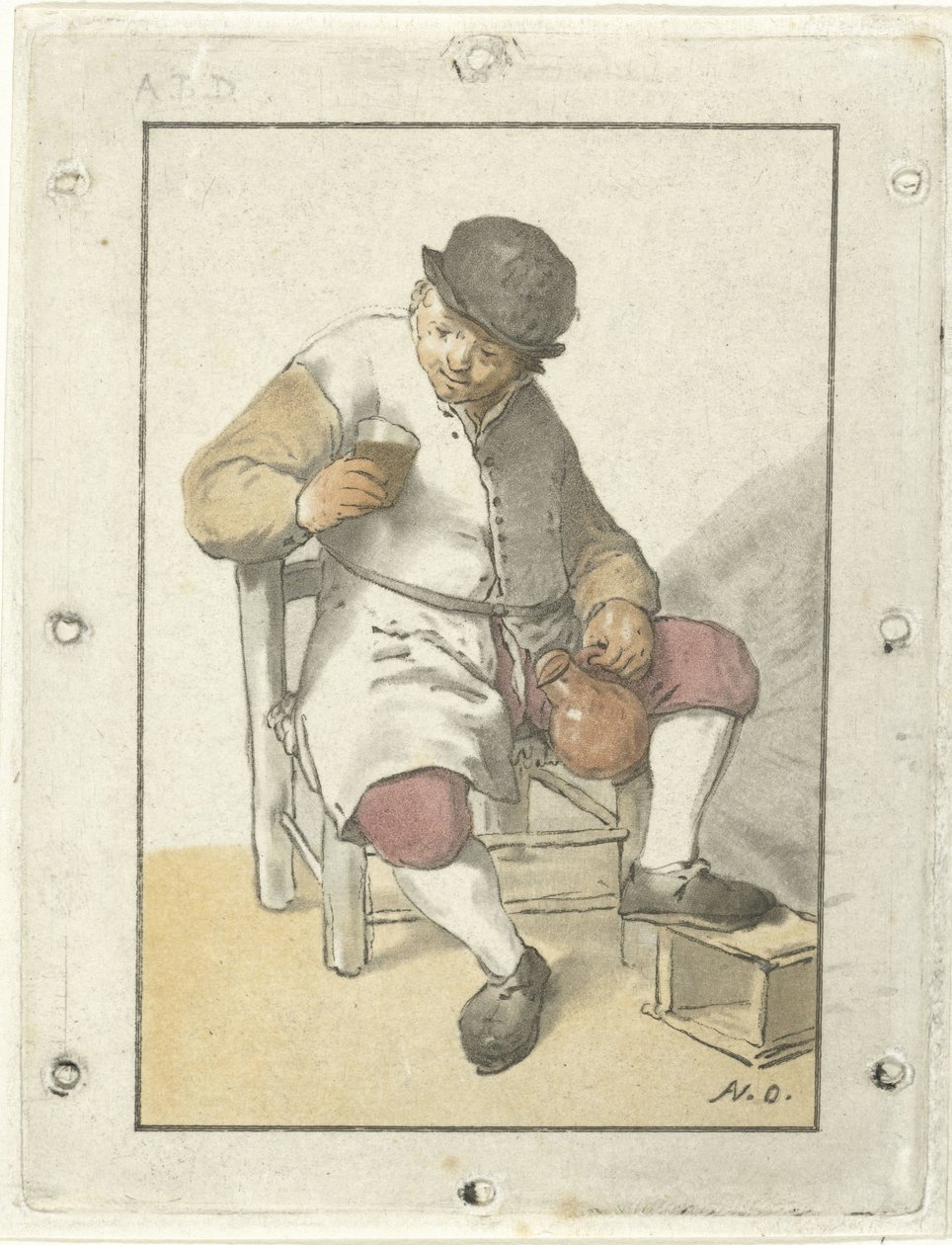 Sittende bonde med mugge av Cornelis Ploos van Amstel