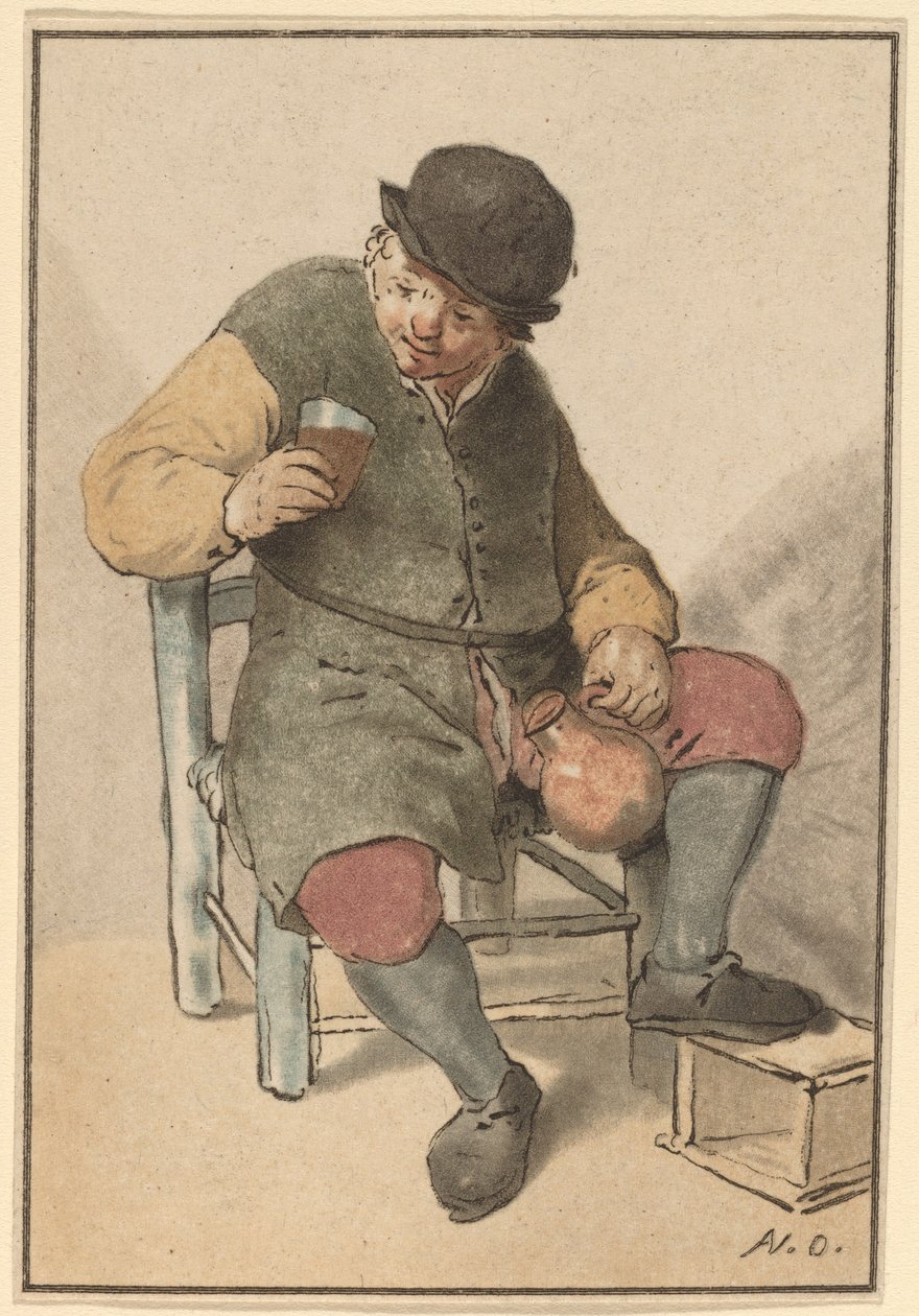 Sittende bonde med kanne av Cornelis Ploos van Amstel after Adriaen