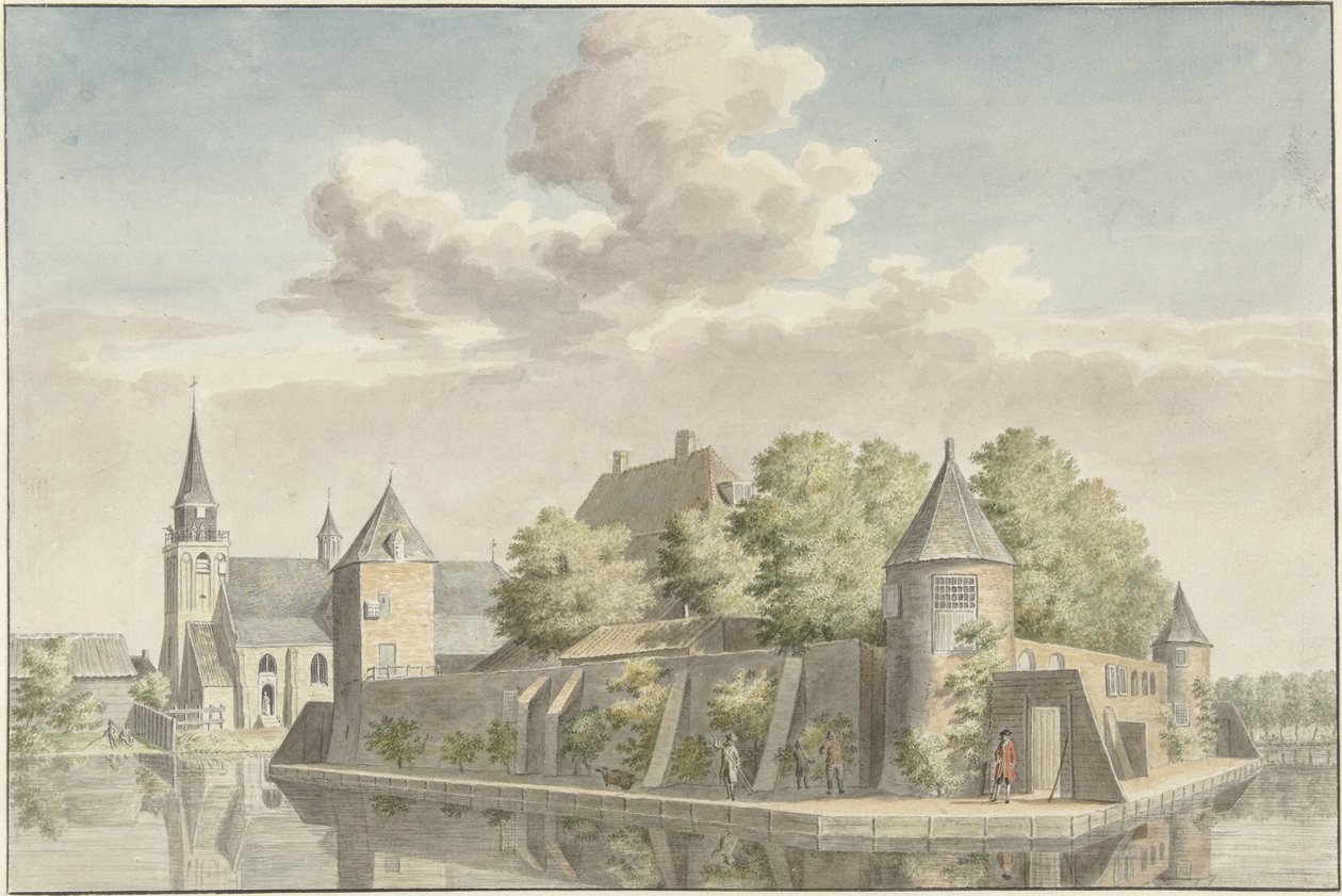 Hof van Putten og kirken Geervliet av Cornelis Pronk (possibly)