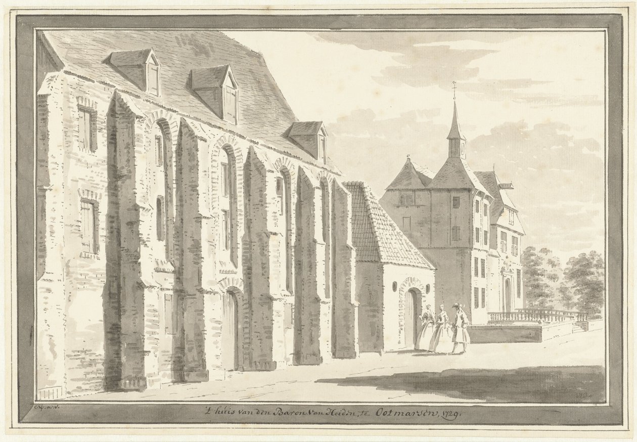 Utsikt over kirken og huset i Ootmarsum av Cornelis Pronk
