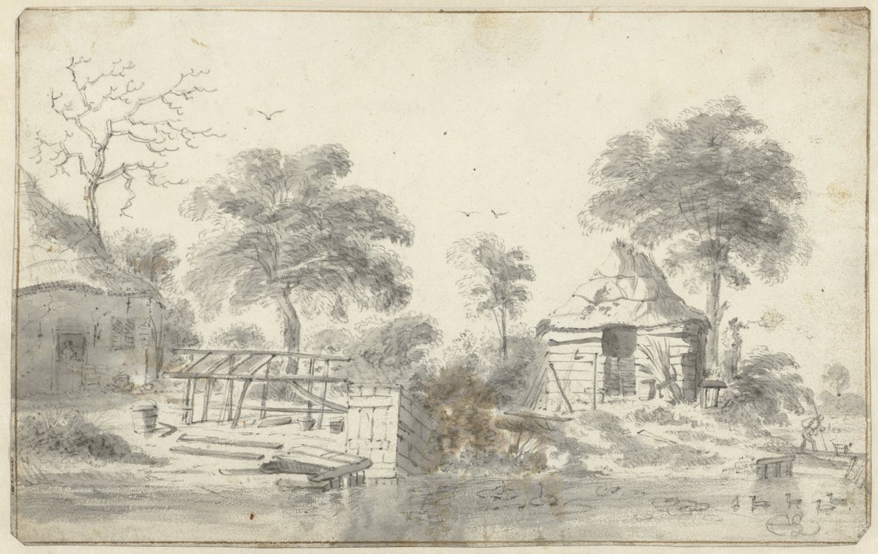 Gård med låve på vannet av Cornelis Saftleven
