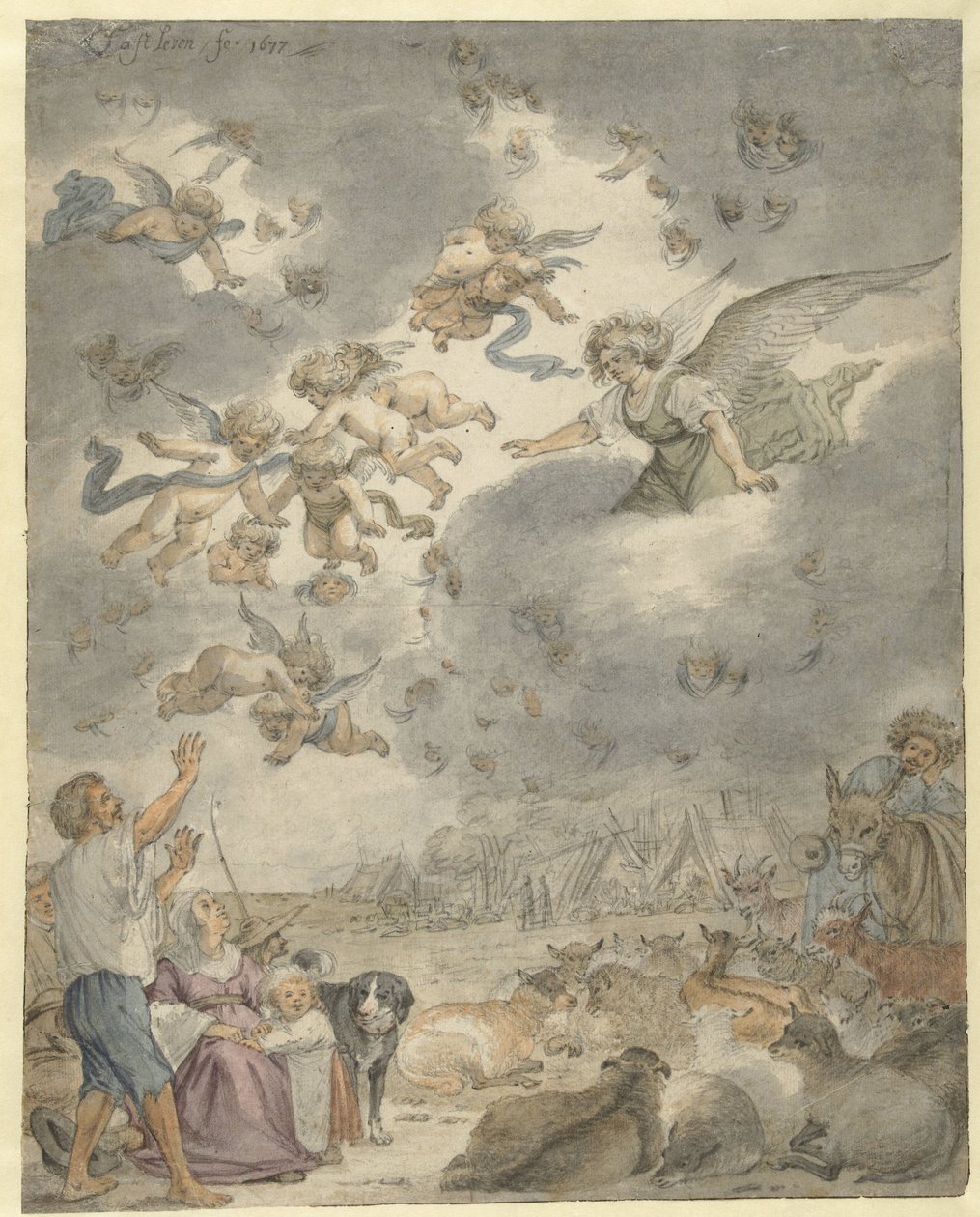 Bebudelsen til hyrdene av Cornelis Saftleven