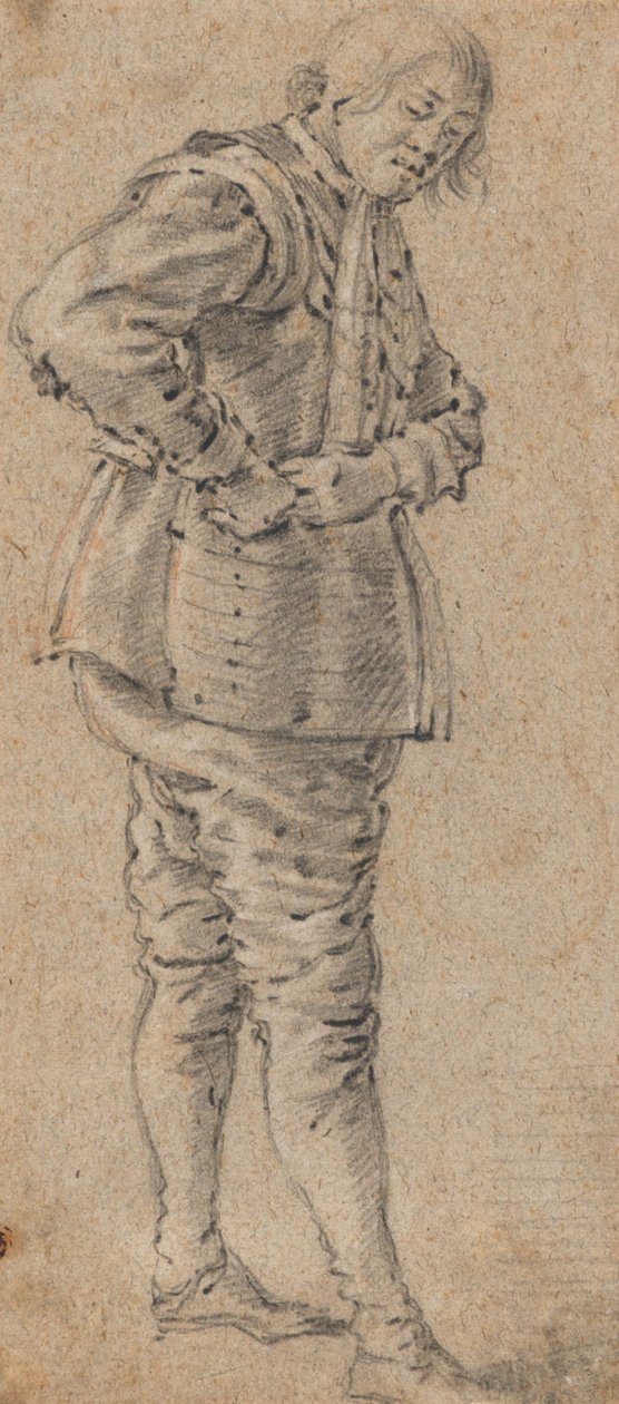 En stående mann som tar på seg en rustning av Cornelis Saftleven