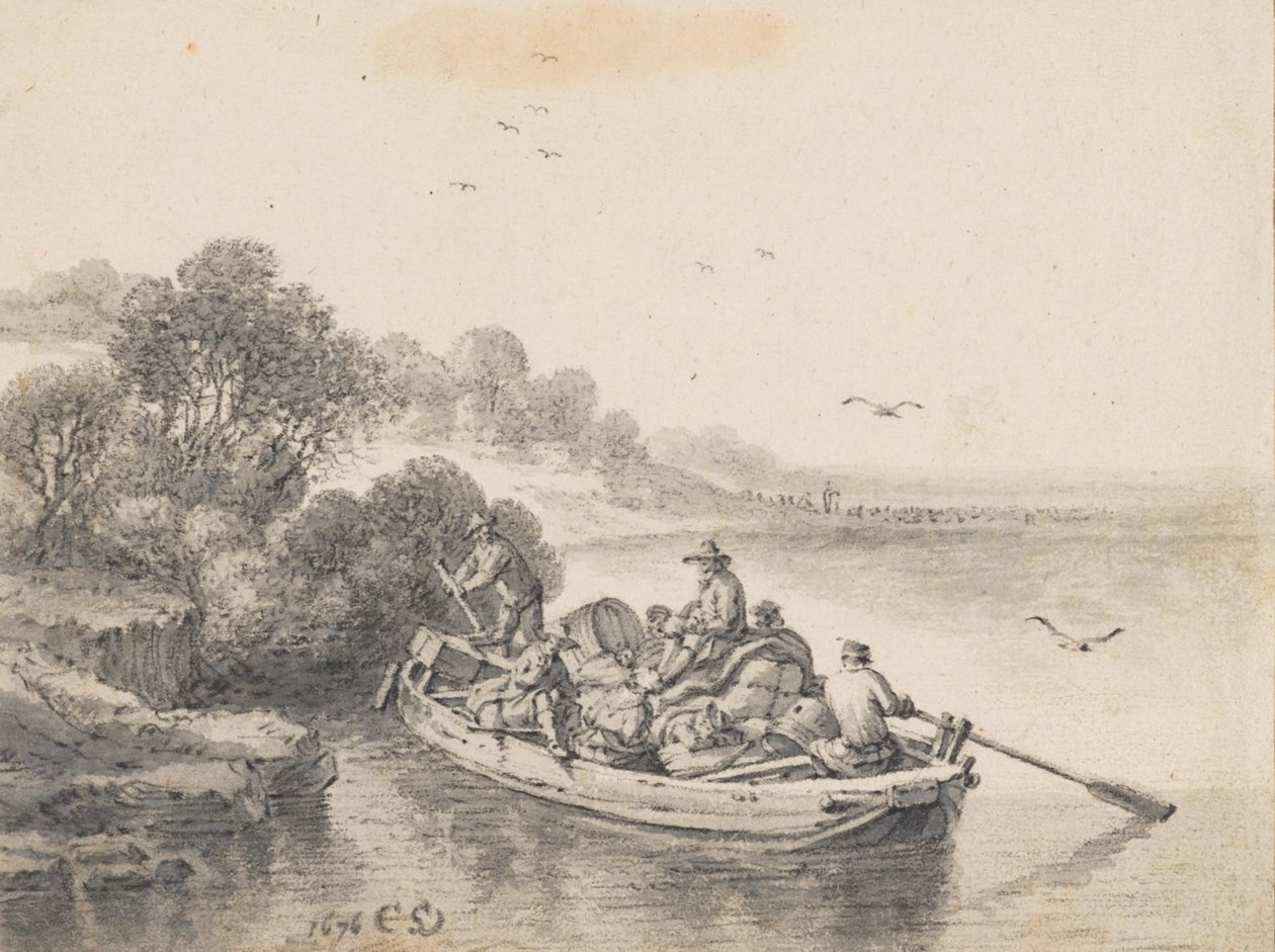 En tungt lastet ferge av Cornelis Saftleven
