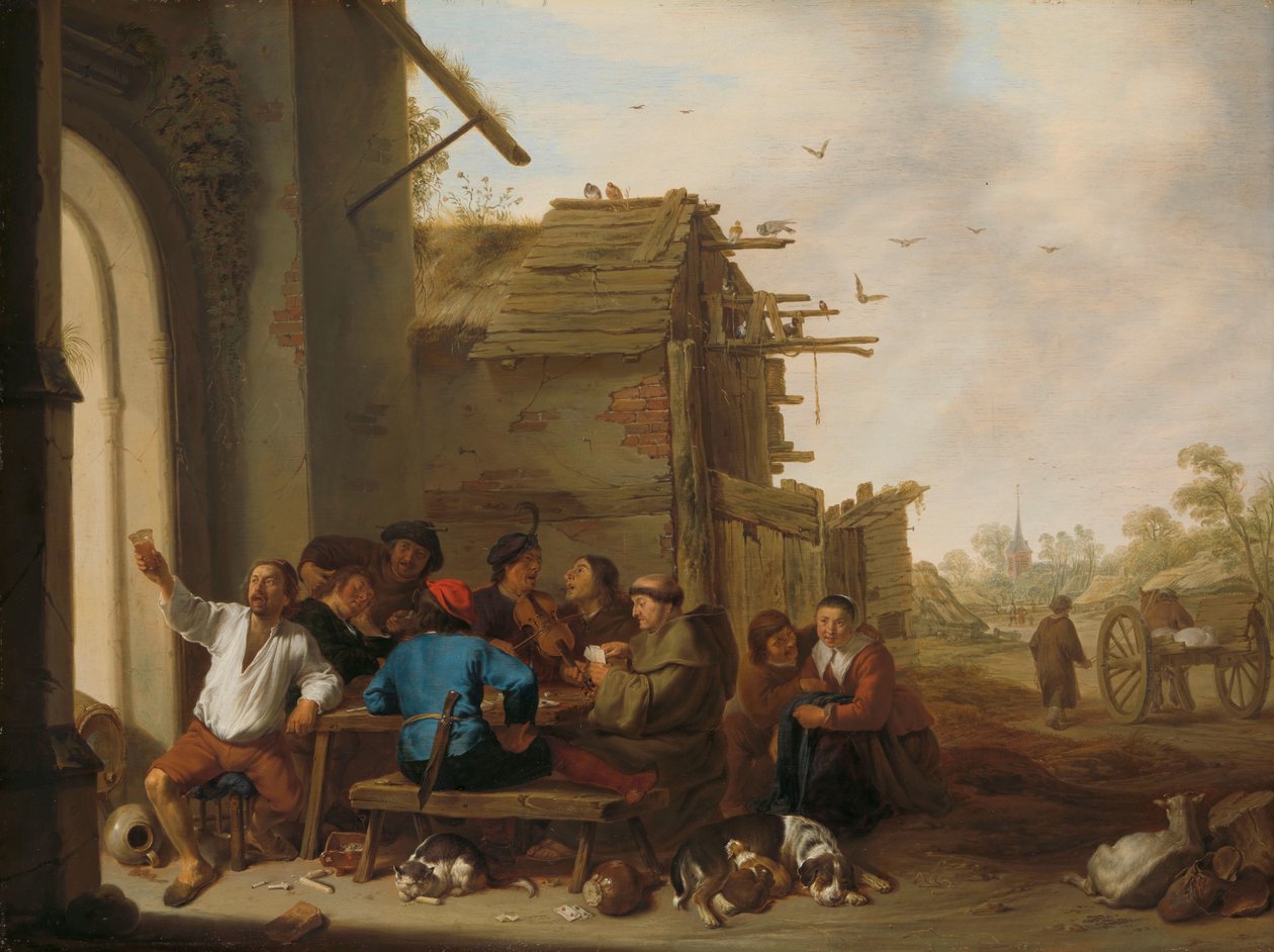 Figurer før et Village Inn Et selskap med countryfolk av Cornelis Saftleven
