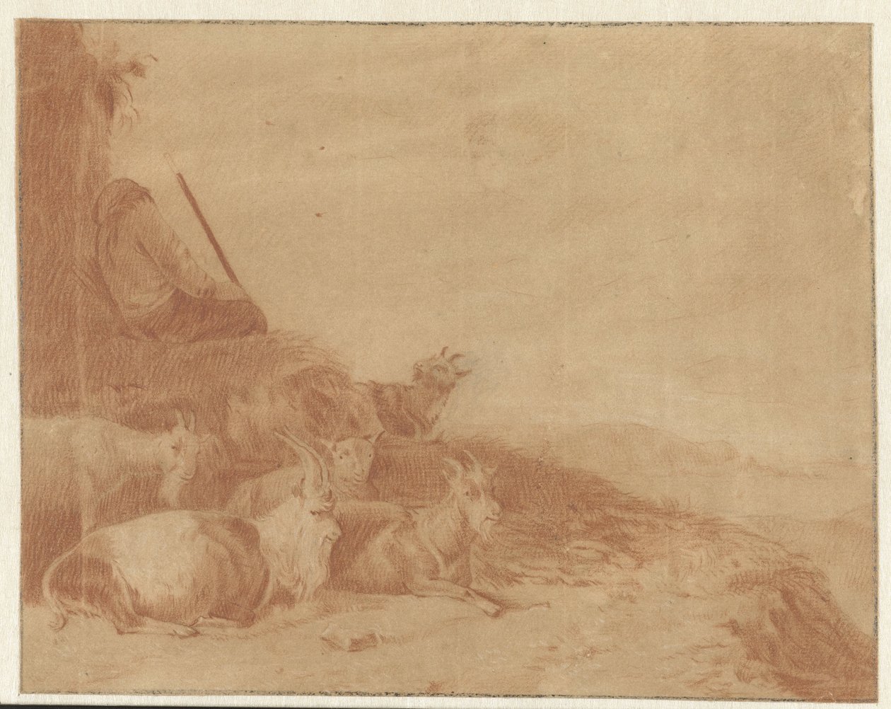 Sovende gjeter med geiter av Cornelis Saftleven
