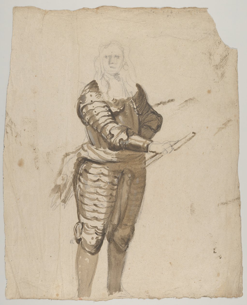 Studie av en stående sjef som holder en stav, verso..., tidlig på 1600- og midten av 1600-tallet. av Cornelis Schut I