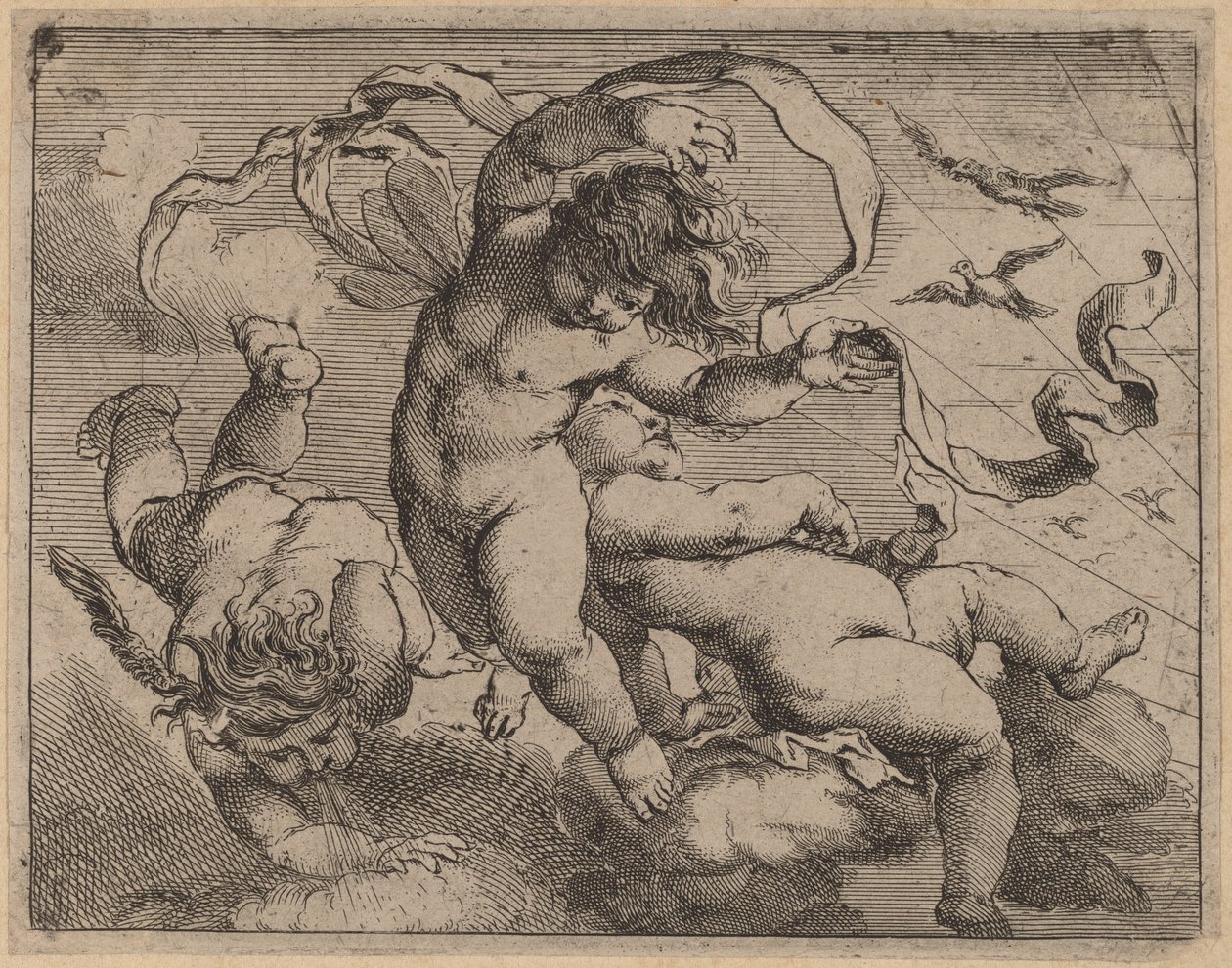Tre Flyvende Putti av Cornelis Schut I