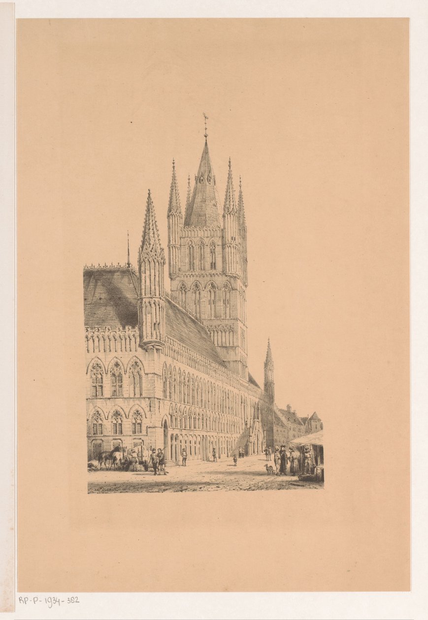 Cloth Hall of Ypres Rådhus fra det trettende århundre (tittel på objekt) av Cornelis Springer