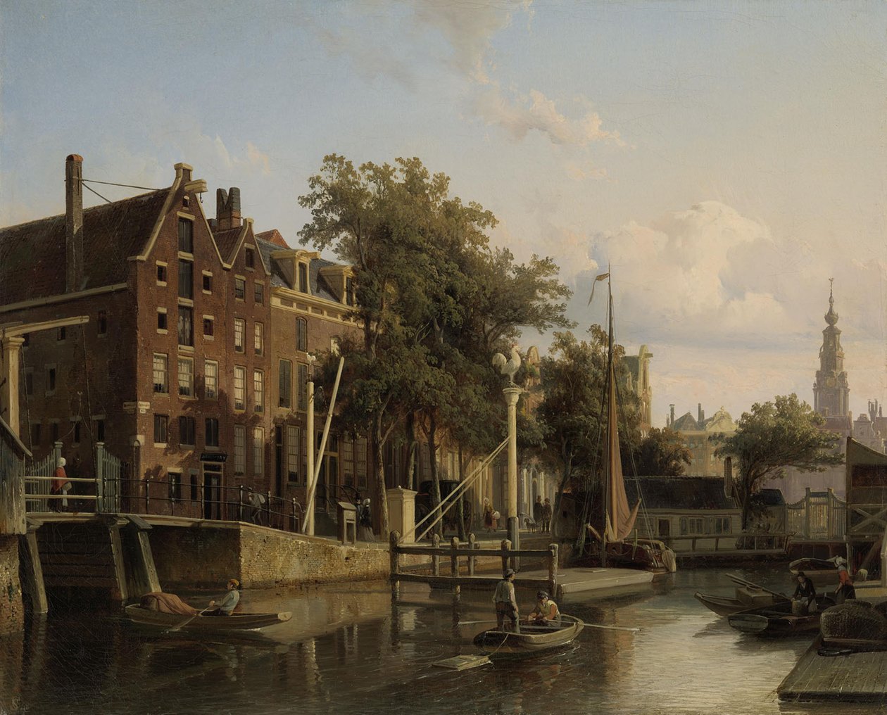 Byutsikt over Geldersekade ved Nieuwmarkt av Cornelis Springer