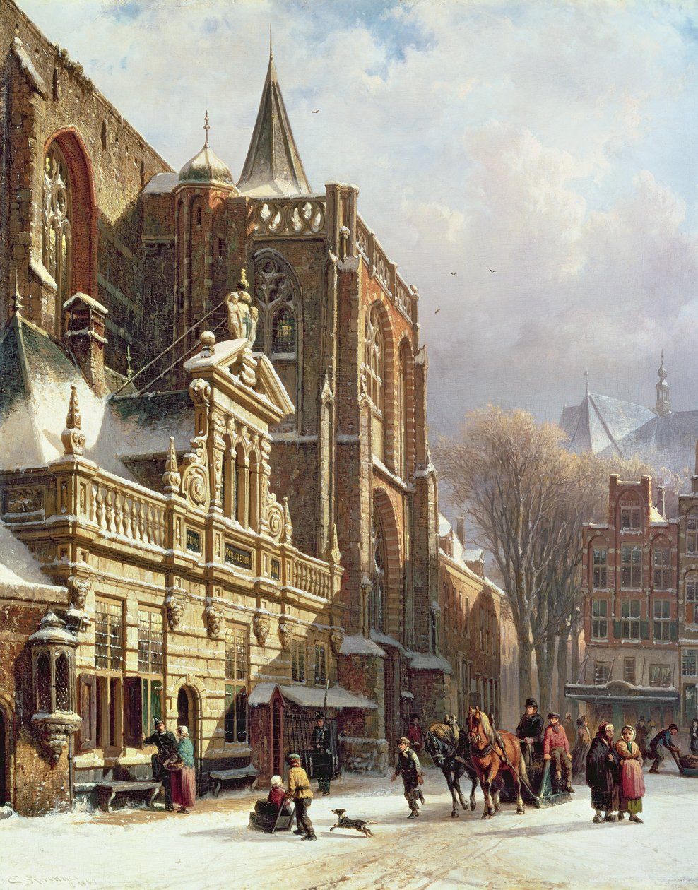 Utsikt over Hoofdwacht og Grote Kerk, Zwolle av Cornelis Springer