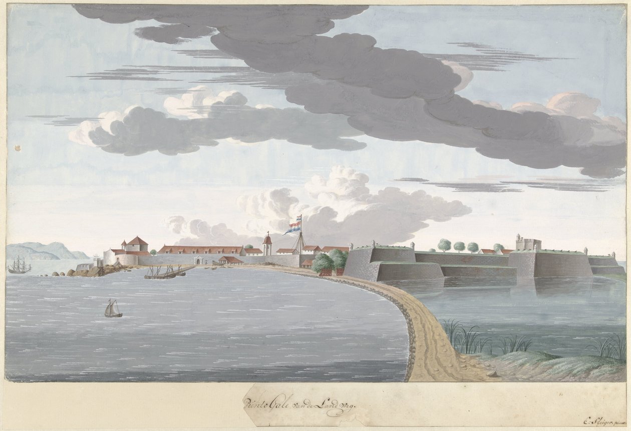 Fort Galle i Ceylon, sett fra landsiden Piento Gale of the Country Road (tittel på objekt) av Cornelis Steiger