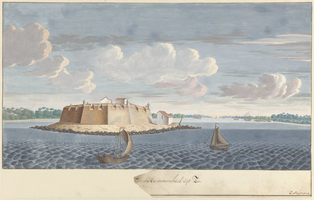 Fort Hammenhiel (Hummenil) i Ceylon, sett fra havet Fortres Hammenhiel fra havet (tittel på objekt) av Cornelis Steiger