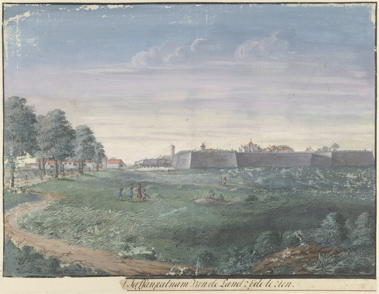 Jaffnapatnam Fort i Ceylon [..]l Jaffanpatnam fra landsiden for å bli sett (tittel på objekt) av Cornelis Steiger