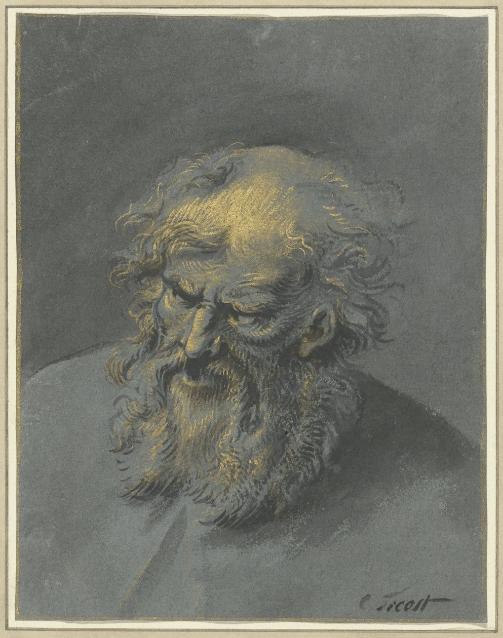 Hodet til en gammel skjeggete mann (en apostel eller filosof) av Cornelis Troost