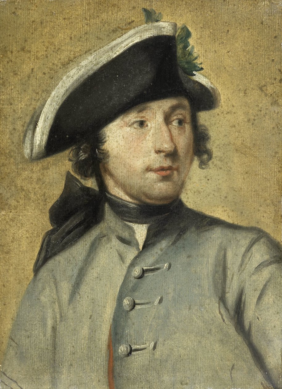 Portrett av Ludolf Backhuysen II, maler og dragon, barnebarn av marinemaleren Ludolf Backhuysen I av Cornelis Troost