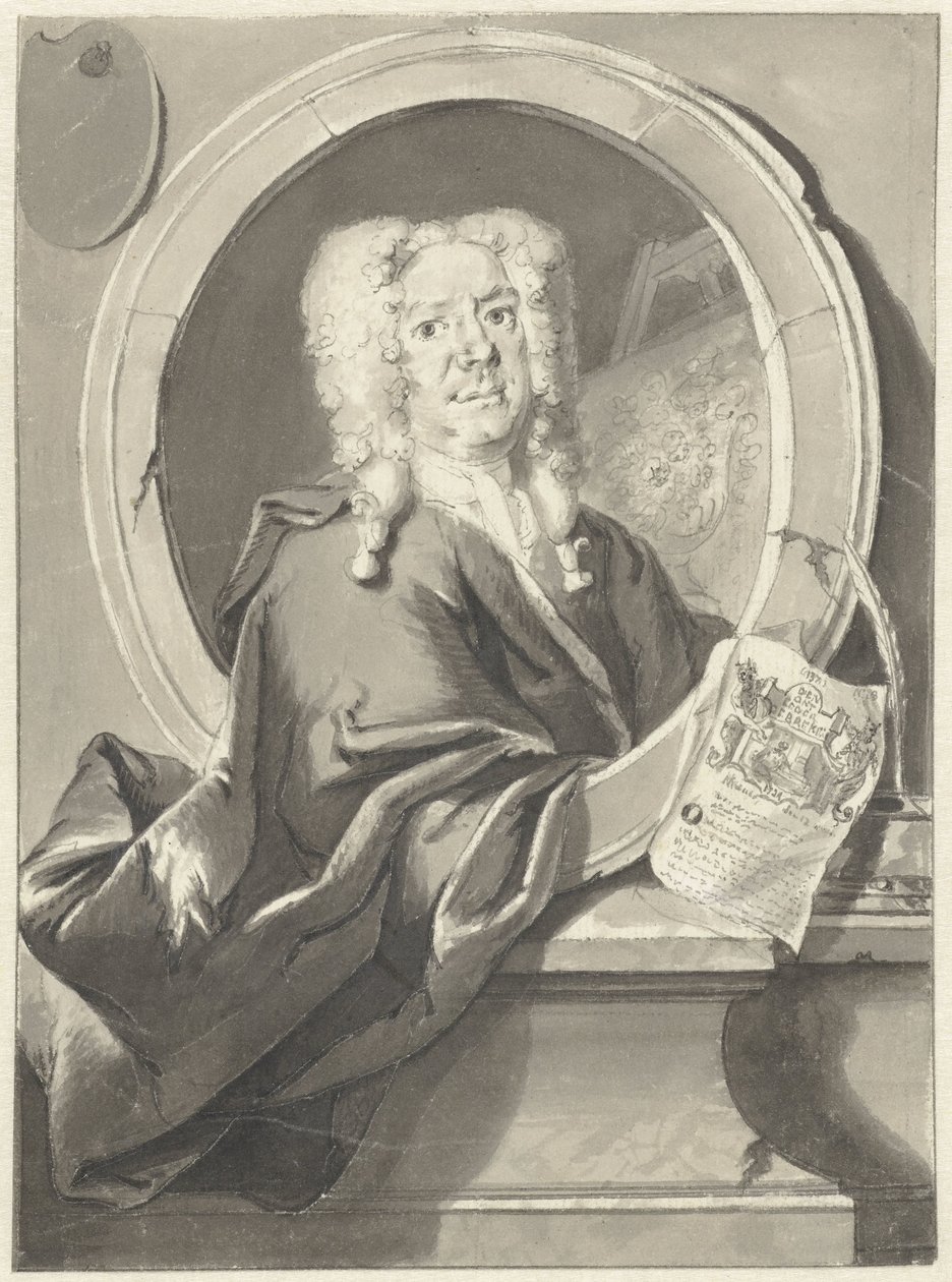 Portrett av Jacob Campo Weyerman i medaljong av Cornelis Troost