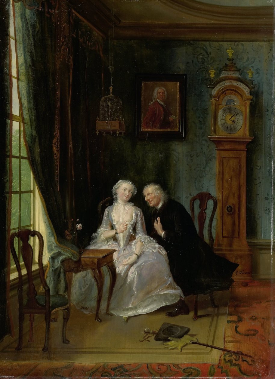 Unseemly Love, kanskje en scene av enkemannen Joost med Lucia, 2. scene fra stykket av Cornelis Troost